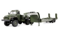 Bestuurbare Ural B36 militaire vrachtwagen 6WD aangedreven met dieplader aanhanger 1op16 RTR